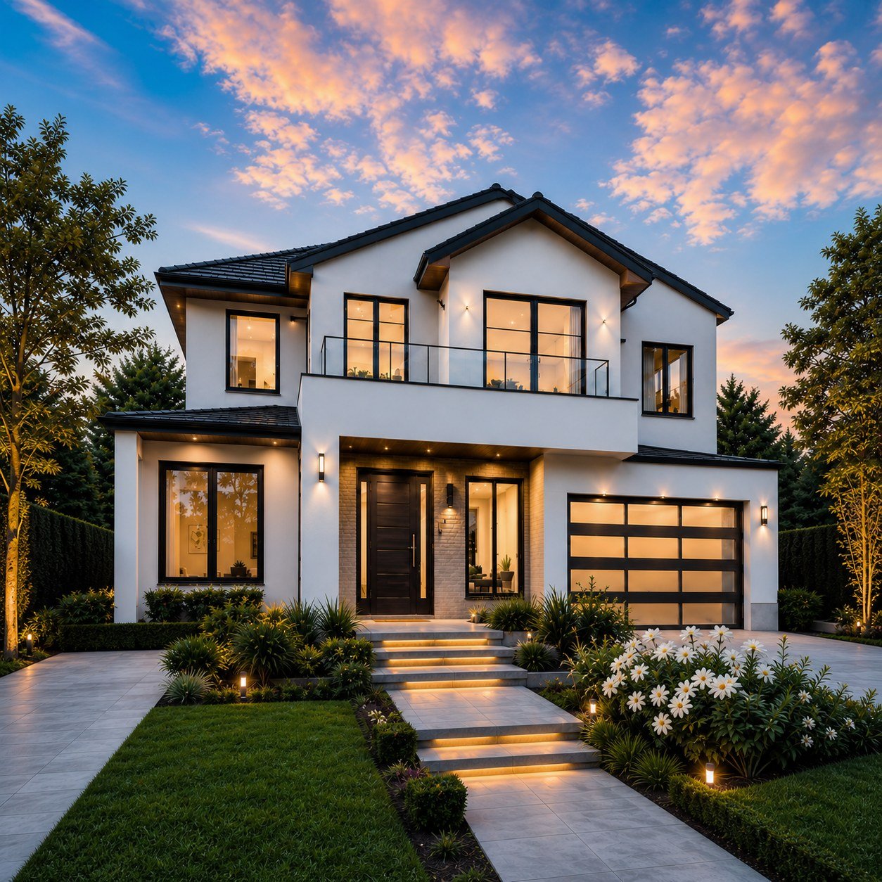 Modern home at dusk